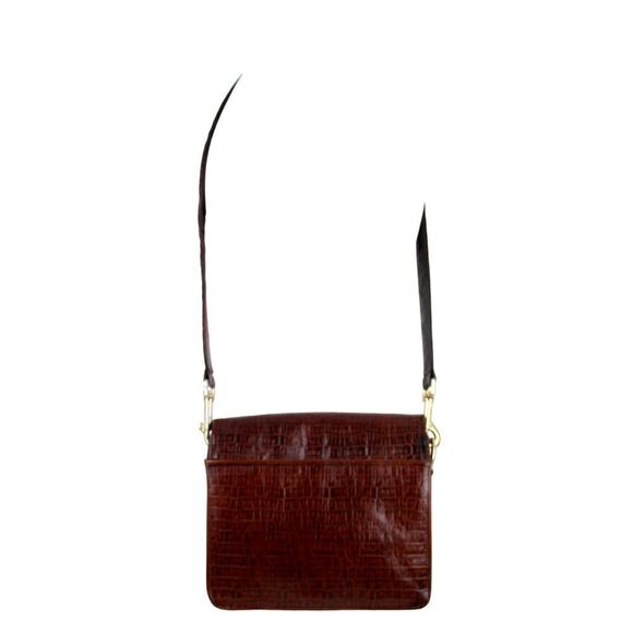 Neiman Marcus BROWN GENUINE LEATHER CROCO PRINT FLAP SHOULDER BAG X-BODY PURSE - Picture 5 of 15